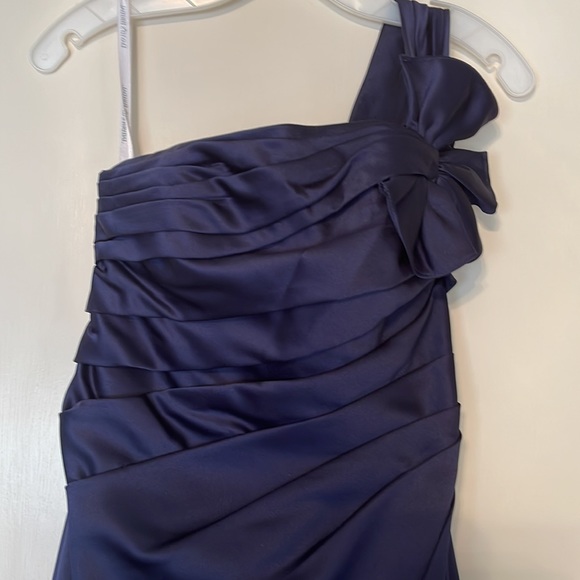 Navy A-line one shoulder gown from David’s Bridal. Size 2. - Picture 3 of 6